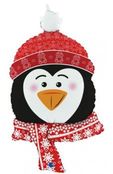 XXL Folienballon Figur - Pinguin mit rotem Schal und Mütze - 86cm